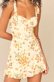 Summer French Pastoral Style Fresh Floral Print Slim-fitting Edible Tree Fungus Lace-up Dress Women A-line Skirt