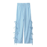 Bow Tie Side Hollow High-Waisted Casual Trousers 2025 Spring And Summer Women's Broad Leg
