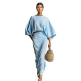 Shein Round Collar Long-Sleeved Top High Waist Skirt Suit Women's