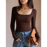 Autumn Winter Low Neck Undercoat Women's Spring Autumn Top Long sleeve Slim fit inside and outside-Outfit