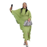 Autumn And Winter Knitted Jas-Song Dress High-Necked Bat Sleeve Open Fork And Hip Dress Women's