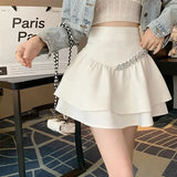 Sweet Kawaii Ruffles Diamonds All-match Cake Skirt 2023 Summer New Elegant Fashion School High Waist A-Line Mini