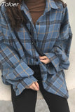 Women Plaid Shirts Korean Loose Casual Button Tops Y2K Female Preppy Style Long Sleeve Blouse Spring