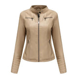 Faux Leather Jacket Autumn Winter Long Sleeve Plus Size Fashion Ladies Solid Zipper Biker Coat Female Casual