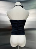 Black Patchwork Floral Vest For Women Halter Sleeveless Solid Sexy Camis Female Summer Clothing Style 2022