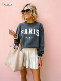 Name Printed Sweatshirts for Women 2024 Autumn Winter Long Sleeve O-Neck Pullovers Tops Retro Loose Casual Sweatshirts Tops-Outfit