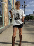 Printed White T-shirts For Women 2023 Summer New Round Neck Short Sleeve T Shirt Fashion High Street Casual Tee Tops-Outfit