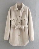 New Turn-down Collar Jaket Women Autumn Winter Women's Single Breasted Coat Lace Up Female Casual Outerwear