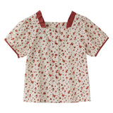 Women Floral Ruffles Retro Chic French Short Sleeve Cute Tunic Top Ulzzang Holiday Fashion Womens Girls Summer Daily
