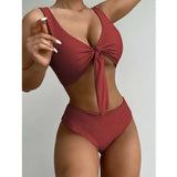 Waist Bikini Set 2021 New Sexy Bow-Knot Swimwear Women Swimsuit Female Solid Color Bikini Bather Bathing Suit Beachwear