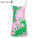 New Pink Spaghetti Strap Dresses Women Sleeveless A-Line Backless Mini Dresses Summer Beach Vacation Sexy Ladies