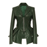 Biker Style Patchwork Irregular Jacket Women Lapel Collar Long Sleeve High Wait Tunic Female Coat 2022 Fashion