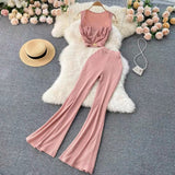 Suit Women Feel Low-Neck Short Top With High-Waisted Flared Trousers Fashion Two