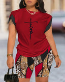 Summer New Women's Temperament Digital Printing Round-Neck Short-Sleeved
