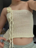 Women 3D Flower Crochet Knitted Halter Tank Crop Tops Y2K Sleeveless Backless 2000s Aesthetic Camis Off Shoulder Vest-Outfit