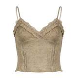 Lace Mini Vest Women Spaghetti Strap Khaki Crop Top Women Harajuku Basic Casual Sweats Vintage Chic Camis Summer-Outfit