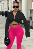Formal Solid Plain Short Blouse and Contrast Pants