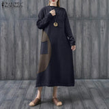 Turtleneck Long Sleeves Midi Sundress Female Autumn Pocket Sweatshirt Dress Women Casual Patchwork Vestidos