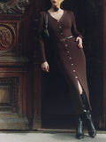 Long-Sleeved Knitted Dress Button-Button Fork 2025 Bag-Button Sweater Cardigan