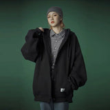 Deeptown Solid Sweatshirt Women Autumn Winter Clothes Women Streetwear Loose Casual Zip Up Hoodie Fashion White Hoodies