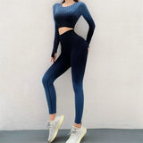Women's Gradual Gym Set Workout Clothes Athletic Wear Sports Legging Seamless Fitness Bra Crop Top Long Sleeve Fitness