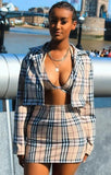Casaul Check Design Long sleeve Turn down Collar Outer & Bra and Mini Dress