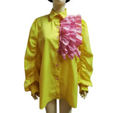 Patchwork Pleated Blouse Shirts For Female Lapel Collar Lantern Long Sleeve Colorblock Women's Casual Shirt