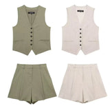 Vest 9929521 Blended High Waist Casual Shorts 9929421 Suit-Outfit
