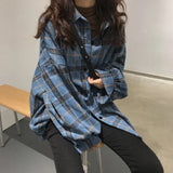 Women Plaid Shirts Korean Loose Casual Button Tops Y2K Female Preppy Style Long Sleeve Blouse Spring