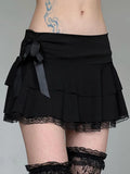 New Dark Wind Bow Lace Splicing Skirt Sexy Low-Rise Thin Hot Girl Ponp Of Short