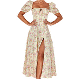 Women's New Broken Flower Collar Sexy Open Fork Spring Dress