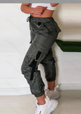 New Military Green Leisure Sports Ribbon Bag Trousers In Stock-Outfit