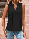 Women's Blouse Summer Fashion Style Elegant Pleated V-neck Tank Top 2023 Ladies Solid Color Sleeveless Slim Shirts Camisas