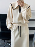 Women's Zipper Lapel Collar Sweatshirt + Drawstring Skirt Two-piece
