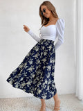 Printed Modest High Waist Elastic Waist Print Midi A-Line