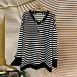 Basic Striped Spliced Pullovers Spring Autumn Female Clothing Casual Loose V-Neck Fashion Commute Long Sleeve T-shirt