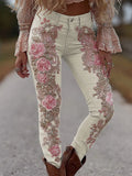 Women's Jeans Women's Trousers Color Flowers 3D Three-Dimensional Printed