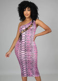 Sexy Print Bandage One Shoulder Sleeveless Midi