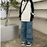 Multi Pockets Vintage Baggy Cargo Jeans-Outfit