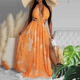 Backless Women Maxi Dress Hollow Out Sexy High Split Summer Party Elegant Long Dresses Sleeveless Bandage Boho Beach
