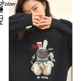 Women Sweatshirts Spring Winter O Neck Loose Pullovers Fake Two Piece Rabbit Print Cotton lined Chic Casual