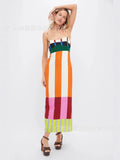 Women's Clothing In The Summer Of 2025 Striped Dress Colored Thin Opening Sling