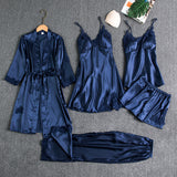Large-Size Pyjamas Women's Ice Silk Sexy Hot Home Clothes Spring And Autumn Long-Sleeved Thin Bathrobe Five-Piece