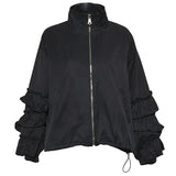Loose Fit Black Ruffles Stitch Big Size Jacket New Lapel Long Sleeve Women Coat Fashion Tide Spring Autumn 2023