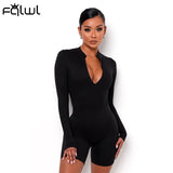 Summer Streetwear Bodycon 2 Two Piece Sets Women Outfits Long Sleeve Zipper Top Biker Shorts Sets Casual Tracksuit