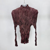 Wrinkled Women's Cul-De-Scress T-Shirt Blouse Femininity Half-High Collar Design Sense Fashion Hit-And-Dial