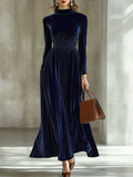 And Winter New Half-Healt Collar Waist Repair Folded Gold Velvet Temperament Long