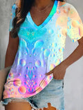 Short Sleeve T-shirt Water Drop Gradient V-Neck Blouse Tops Casual T-shirts Women Fashion Harajuku New Y2k Clothes