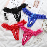 Tiches Night Vows Lace T-Throed Trousers Pearls Trousers Women Feel Transparent Hot Free To Take Off T-Trousers Large