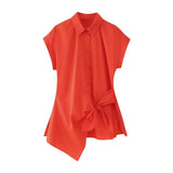Spring Style Knot Poplin Short-Sleeved Fashion Shirt 9479048-Outfit